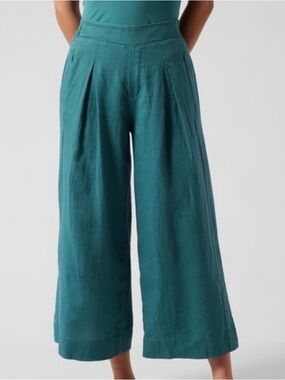 ATHLETA Borealis Teal Playa Linen Wide Crop Active Lounge Vacation Pants Size 6T